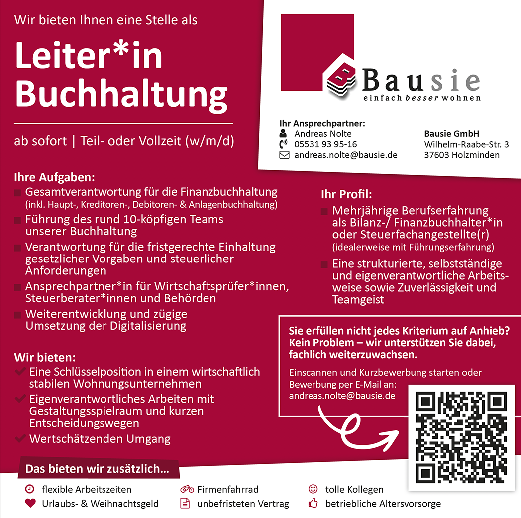 Karriere bei Bausie als Leiter*in Buchhaltung